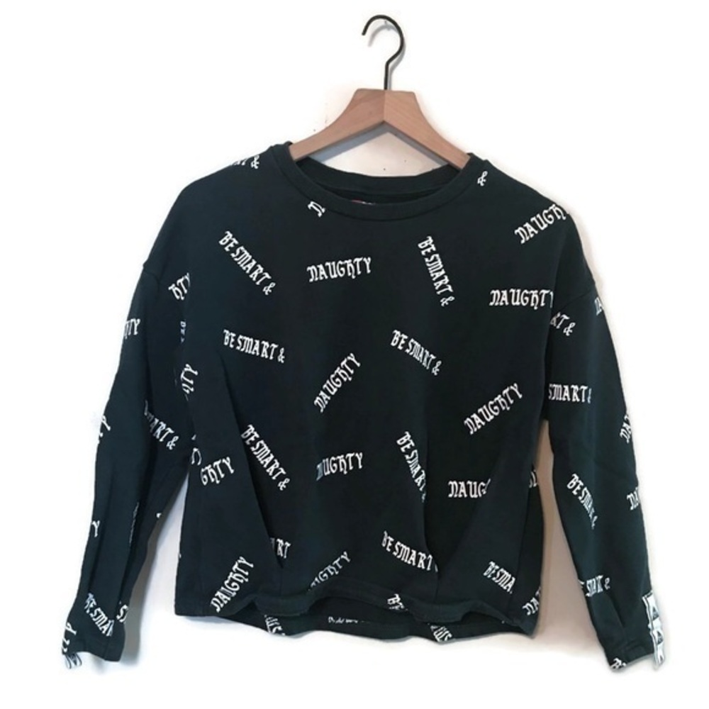 A02 Toby Mac All Over Logo Be Smart & Naughty Green Crew Knit Sweatshirt Medium